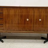 Scandinavian enfilade in veneered wood with iron legs, 20th century.