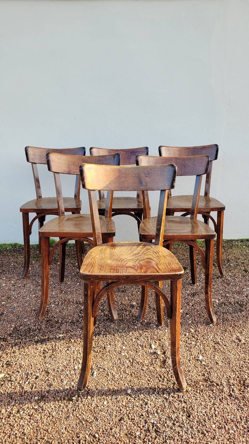 Series of 6 vintage restaurant bistro chairs - 1950s