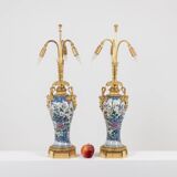Pair of porcelain lamps decorated with bronze satyrs. Circa 1880.