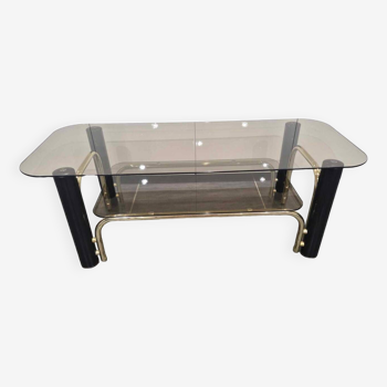 Vintage gold metal and smoked glass coffee table 1970s