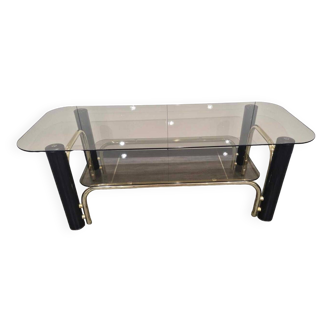 Vintage gold metal and smoked glass coffee table 1970s