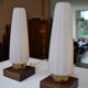 Pair of Scandinavian opaline teak bedside lamps
