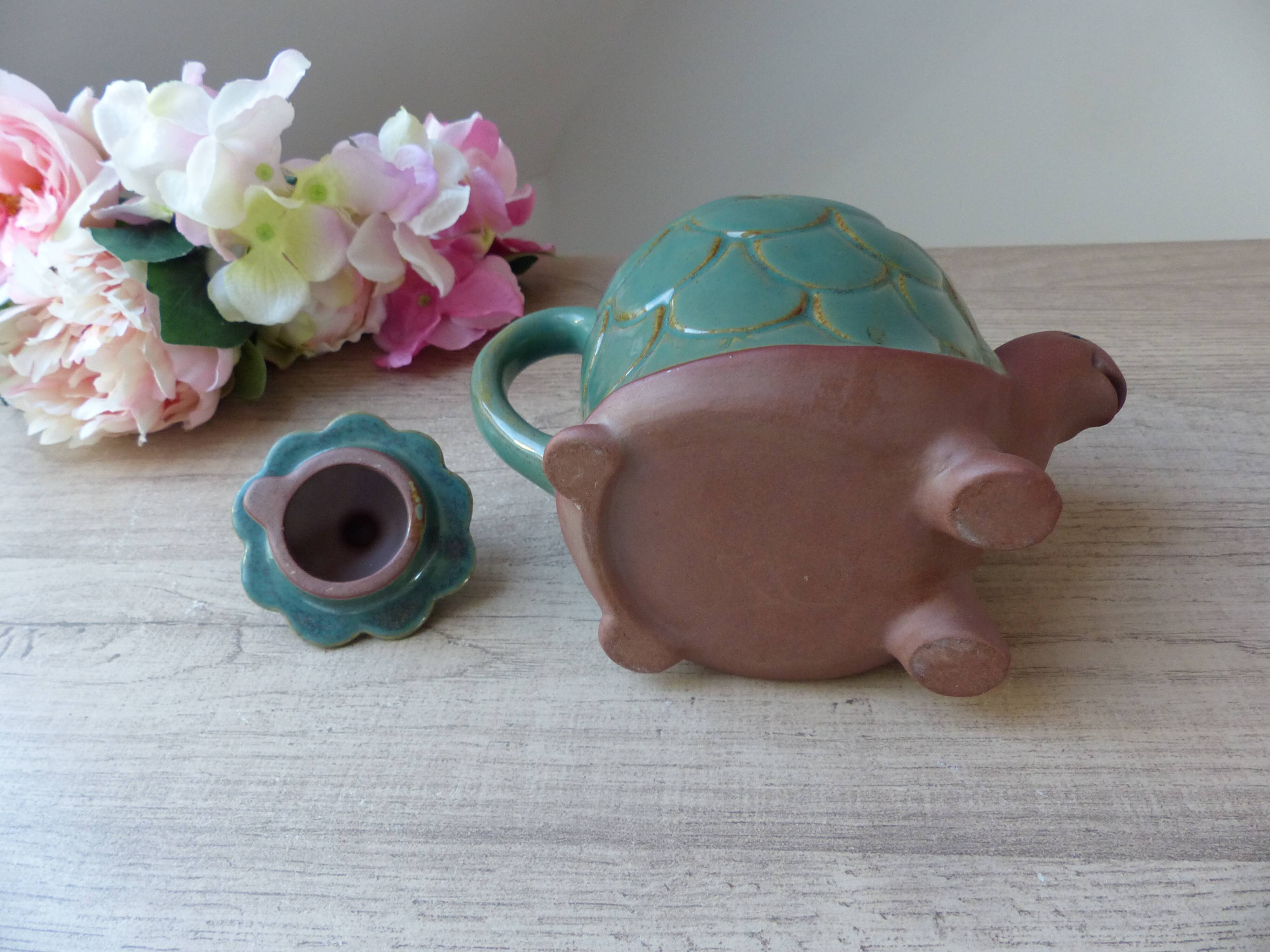 Vintage authentic teapot zoomorphic turtle sandstone japan