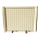 Plateau Poët Laval 1950s yellow straw ceramic with woven patterns.