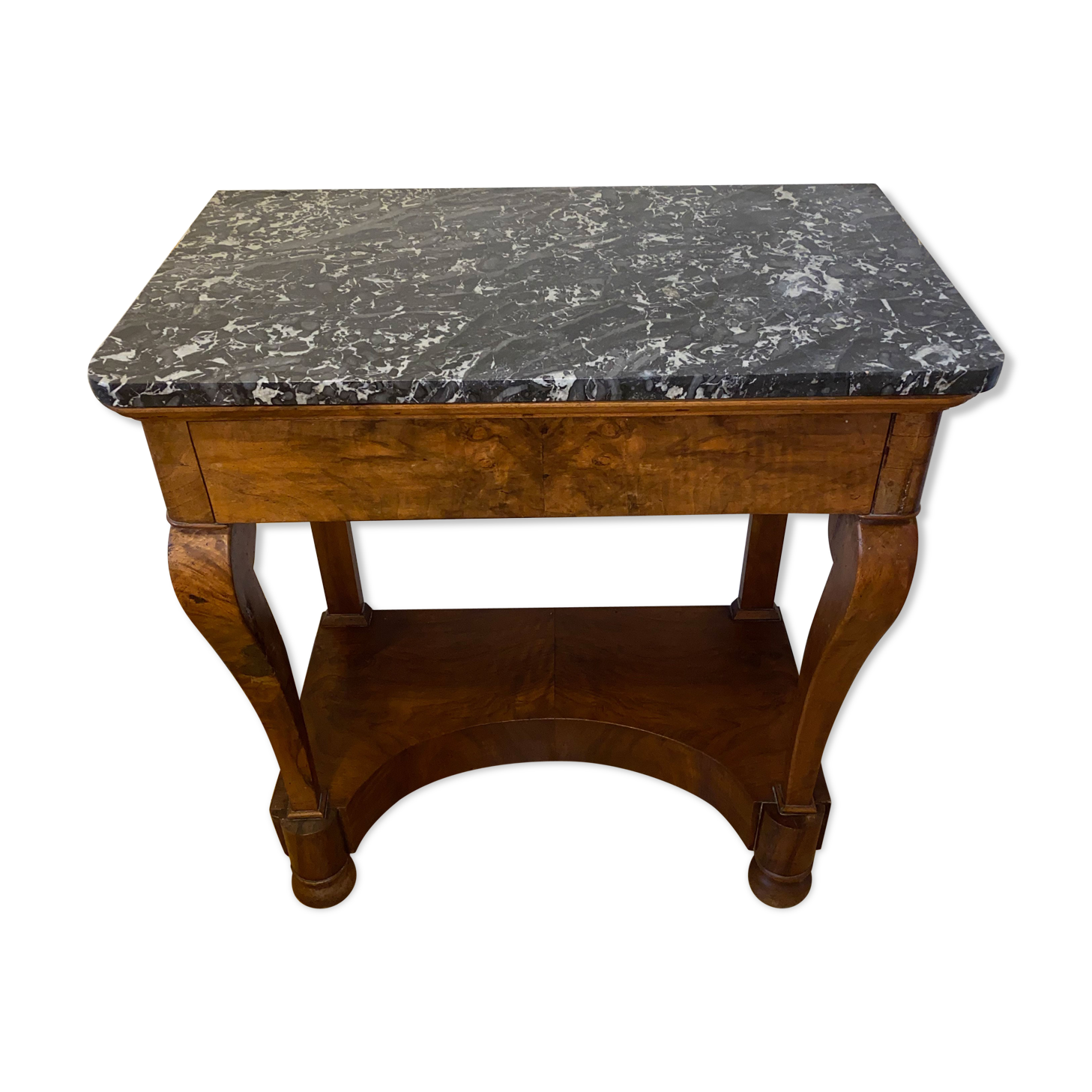 Walnut console and marble restoration tray