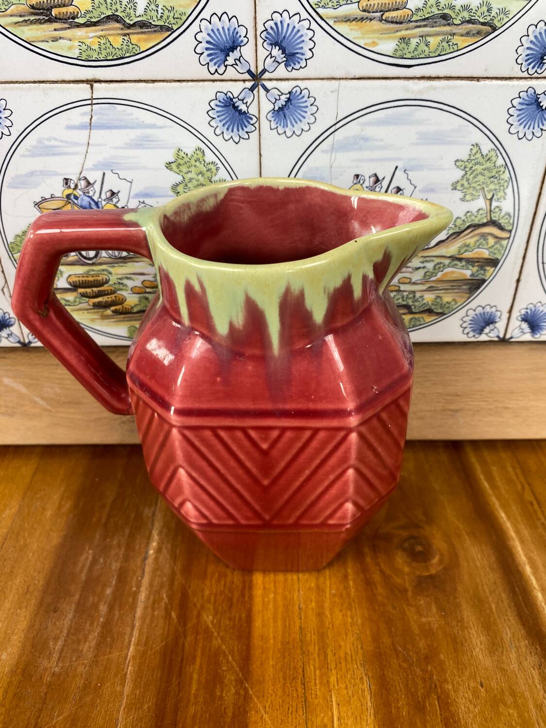 Old ceramic jug pitcher Asian oxblood China Chinese 19th