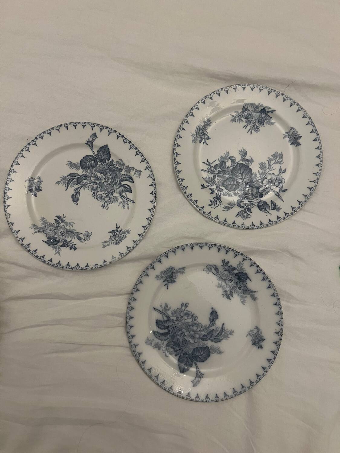 3 flat plates in Sarreguemines iron clay model Flore