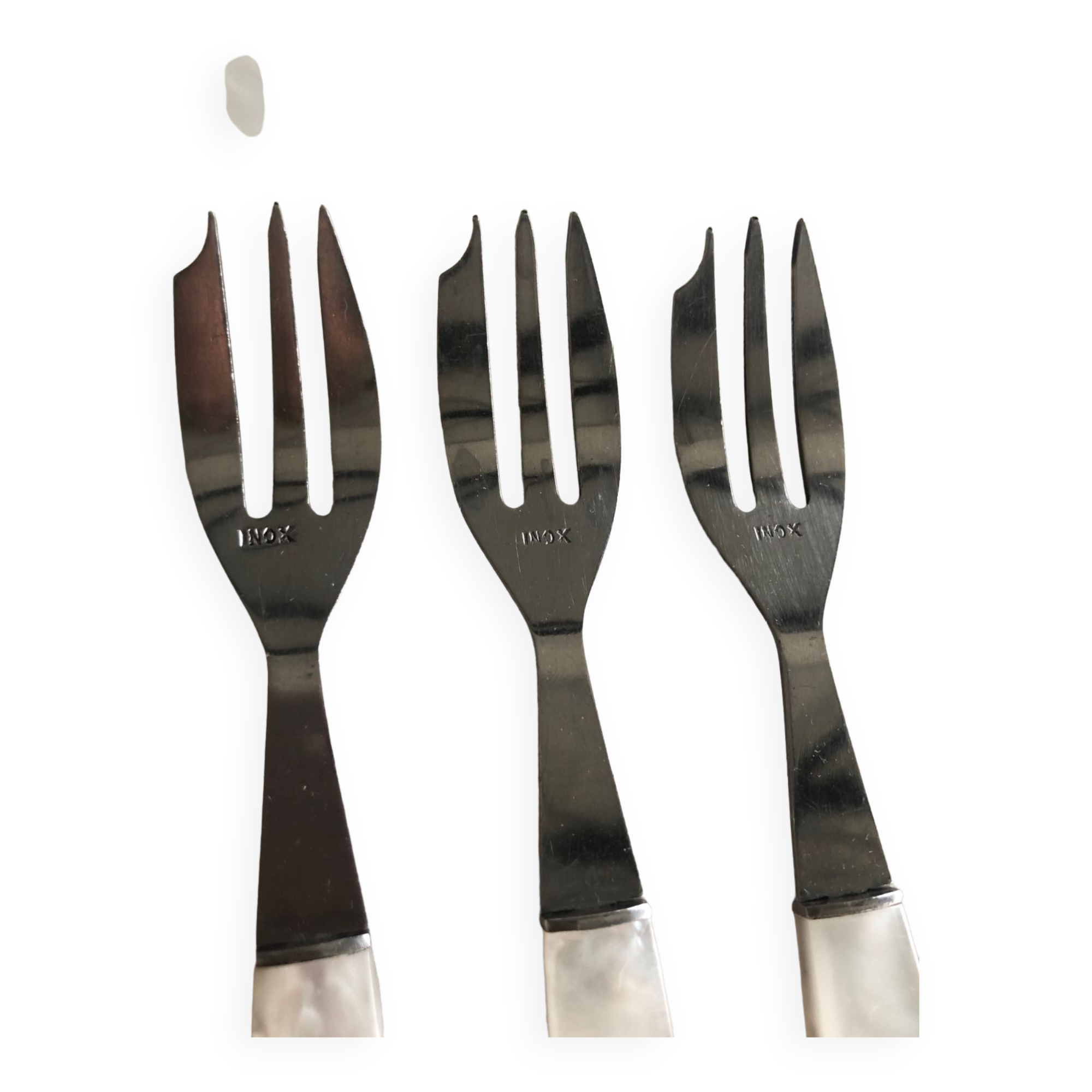12 fourchettes à dessert manche plastique nacré blanc