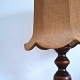 Table lamp in turned wood and tulip shade