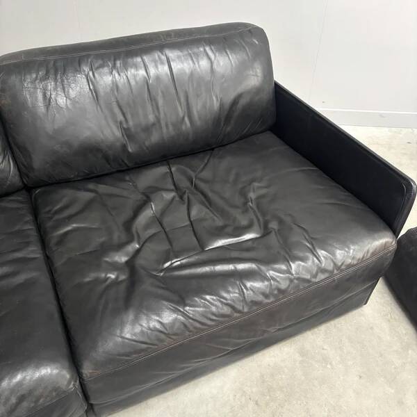 Vintage black leather sofa / daybed, 1970s