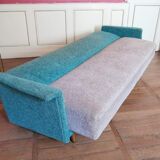 Daybed convertible sofa from the 50s and 60s teddy fabrics in two colors Turquoise and beige