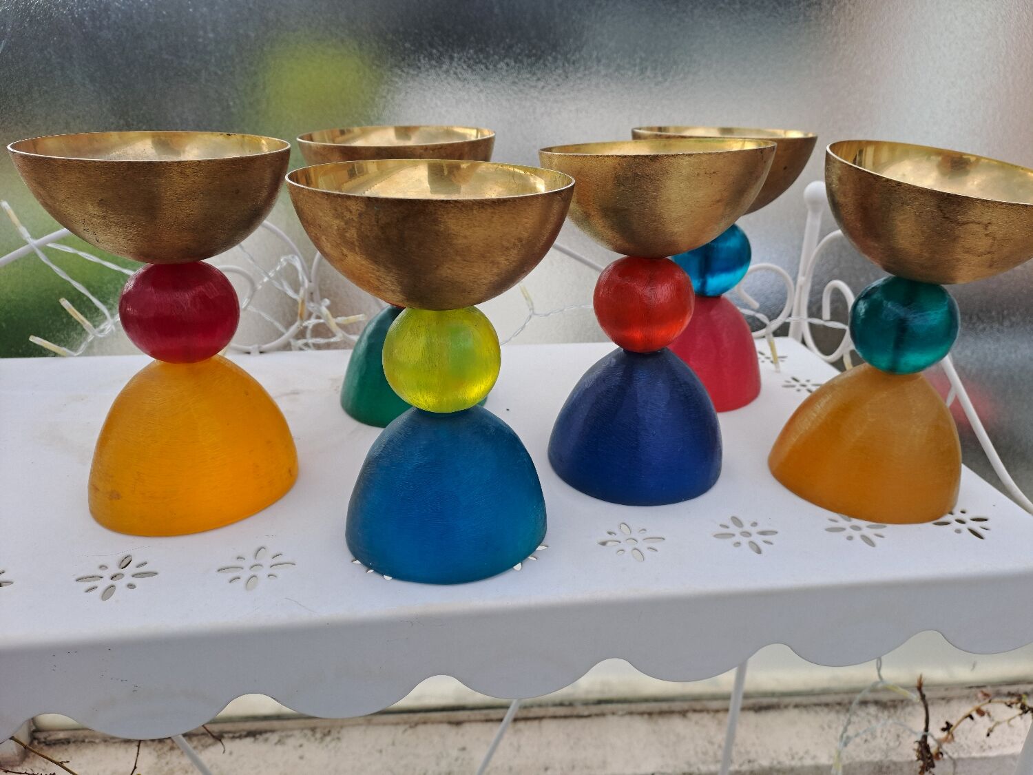 6 resin and gilded metal cups, Migeon and Migeon
