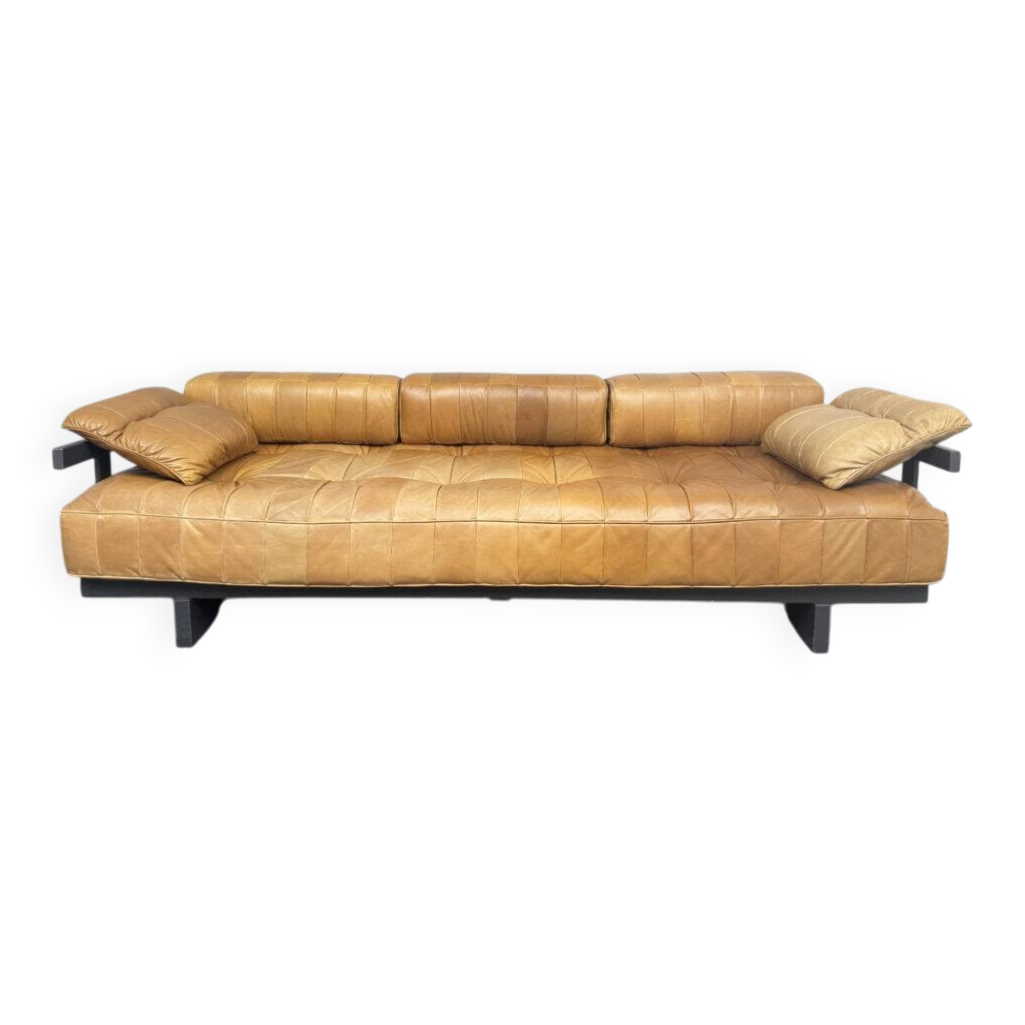 DS 80 daybed, patchwork sofa with armrests in cognac leather by De Sede, Switzerland, 1980s