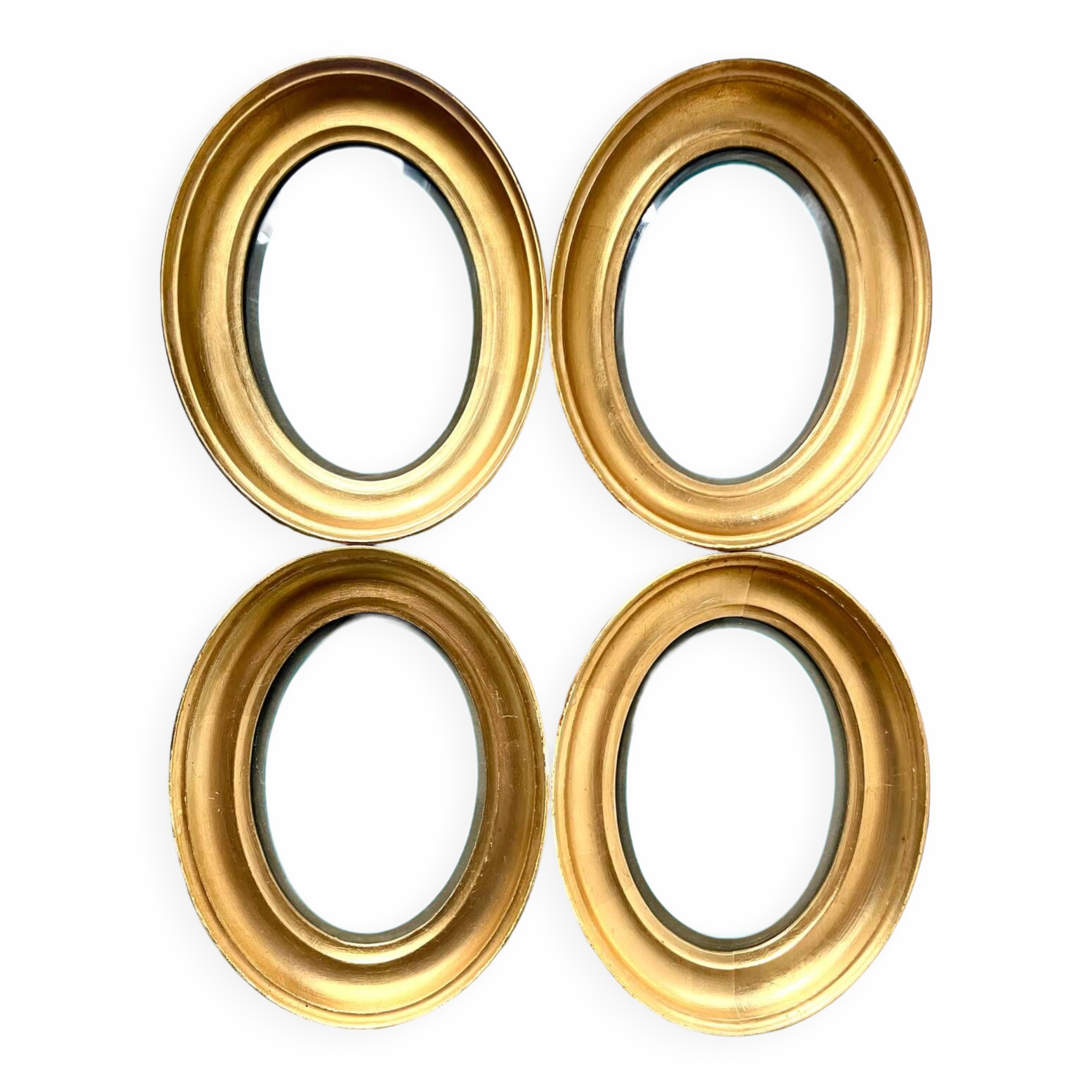 Lot of 4 Antique Oval Gilded Frames  CONVEX glass , each frame 19.5 cm x 15.5 cm