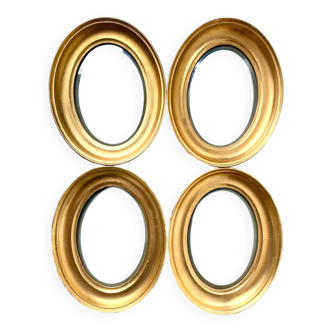 Lot de 4 cadres ovales dorés antiques en verre CONVEXE, chaque cadre 19,5 cm x 15,5 cm