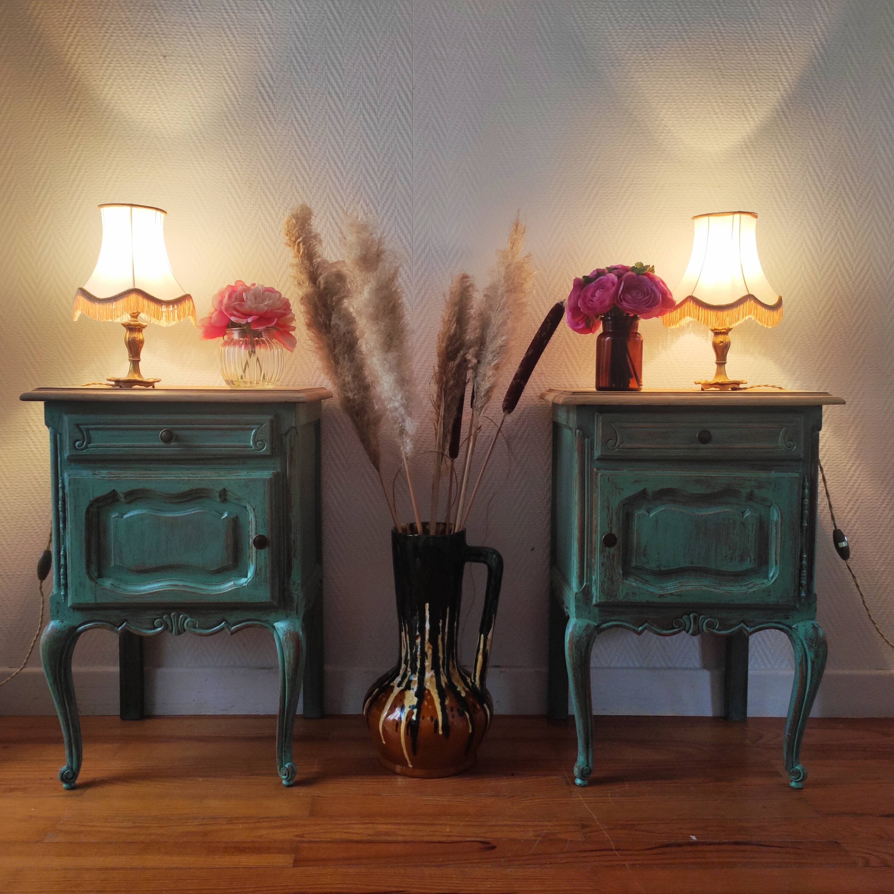 Pair of patinated bedside tables