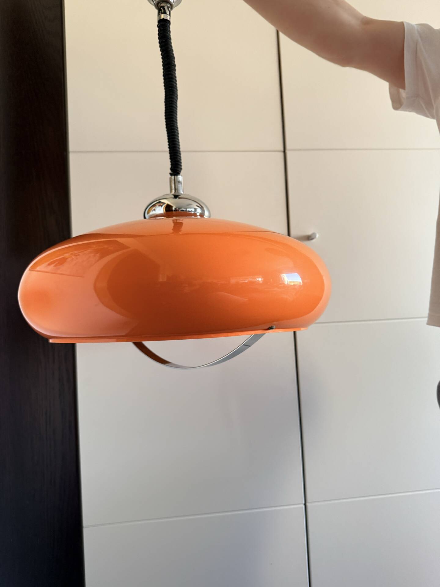 Suspension Space Age orange attribuée à Dijkstra Lampen