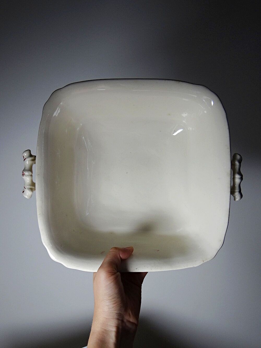 Antique Longchamp soup tureen/vegetable dish with polychrome daisies in ironstone.