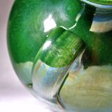 Large vintage oil jar from the 50s-60s, green terracotta, Portugal