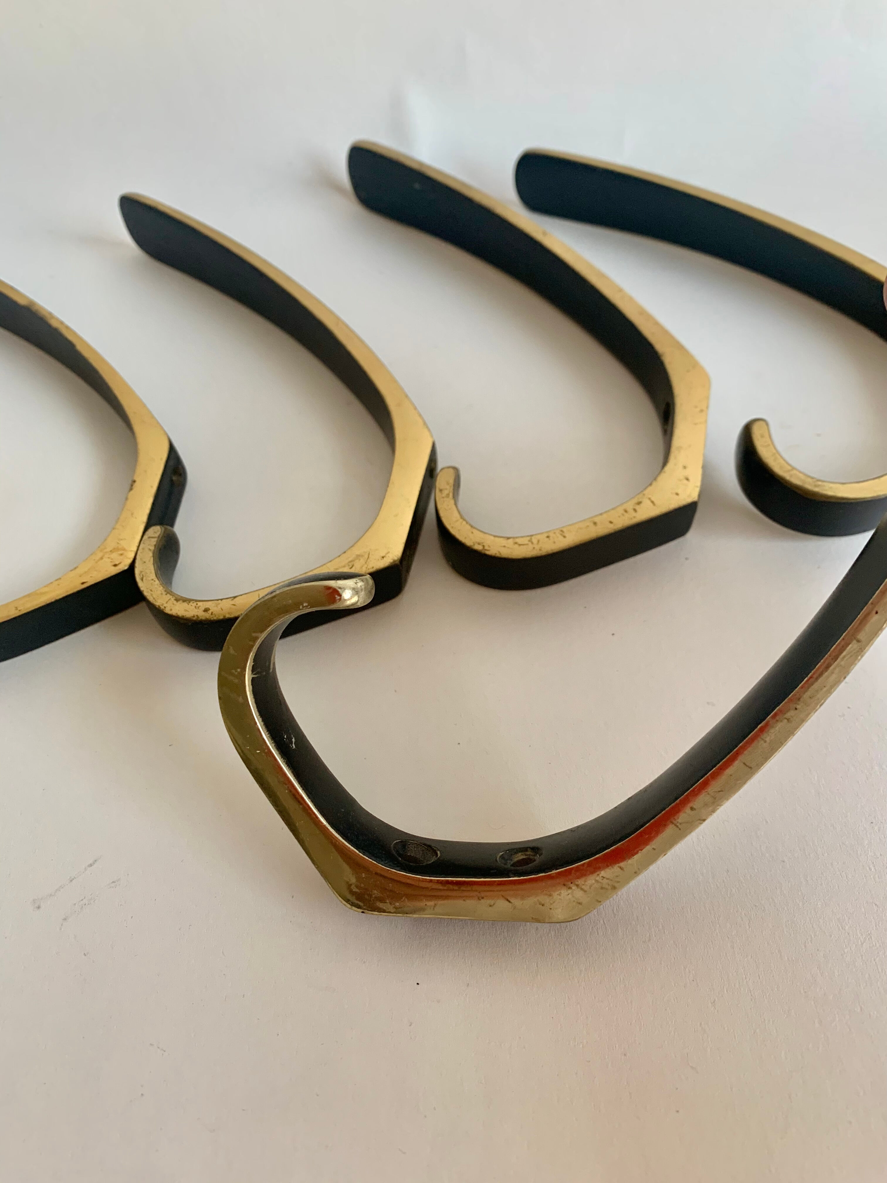 Brass wall hooks from Herta Baller, set of 5