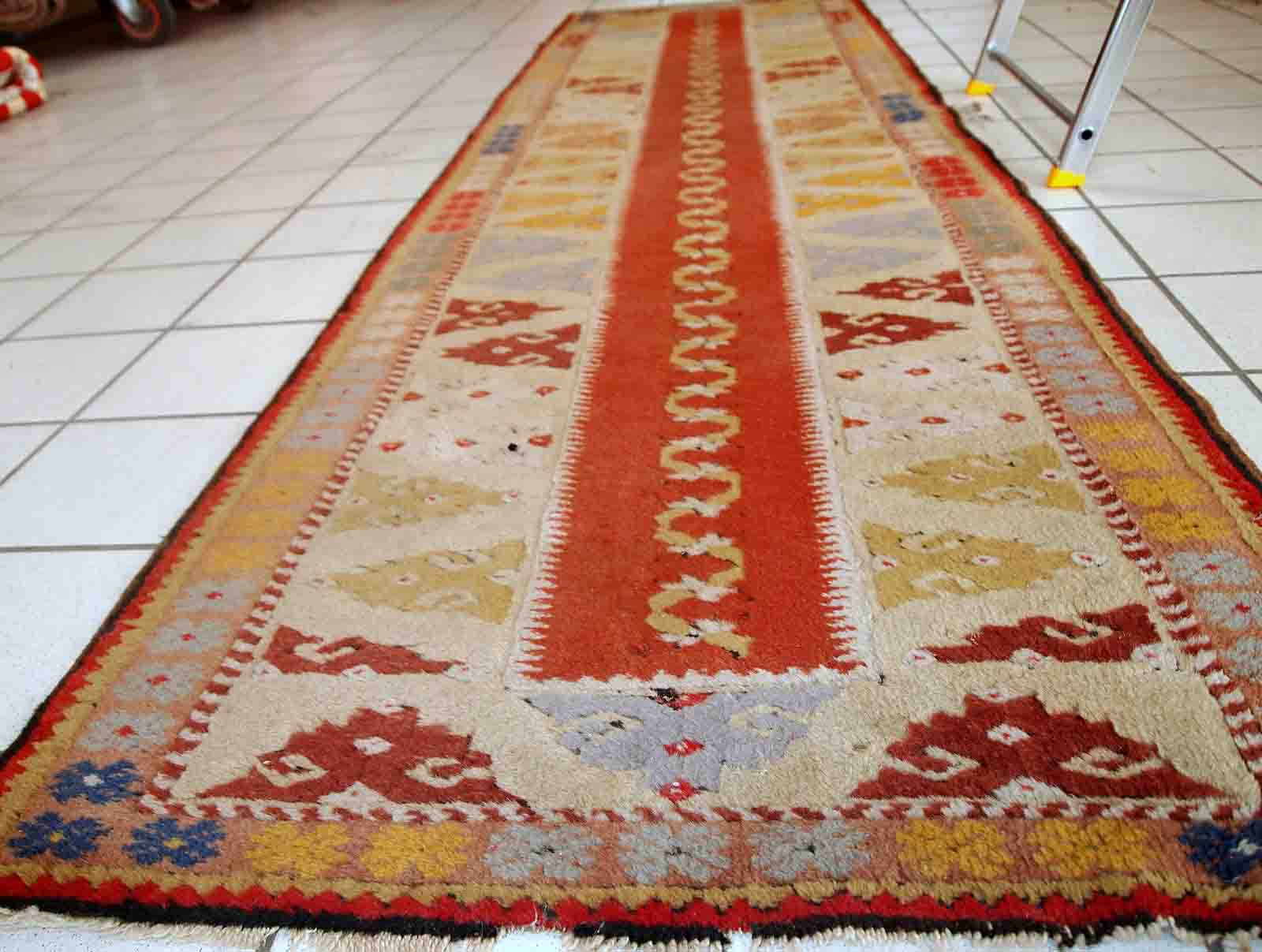 Vintage Turkish Melas handmade carpet 76cm x 267cm 1950s, 1C689