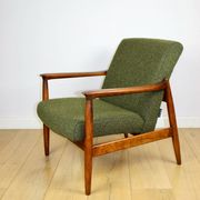 GFM-64 armchair, design by Edmund Homa from the 60s, olive green boucle - 2 pieces available