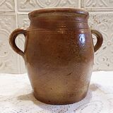 France 1930 - Antique glazed stoneware pot with handles - French countryside