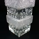 Vintage glass vase, block vase, textured surface, relief decoration