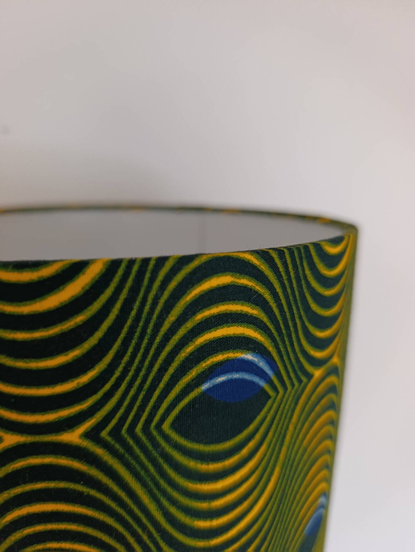 Green totem lamp, vintage afro-pop psychedelic lampshade.
