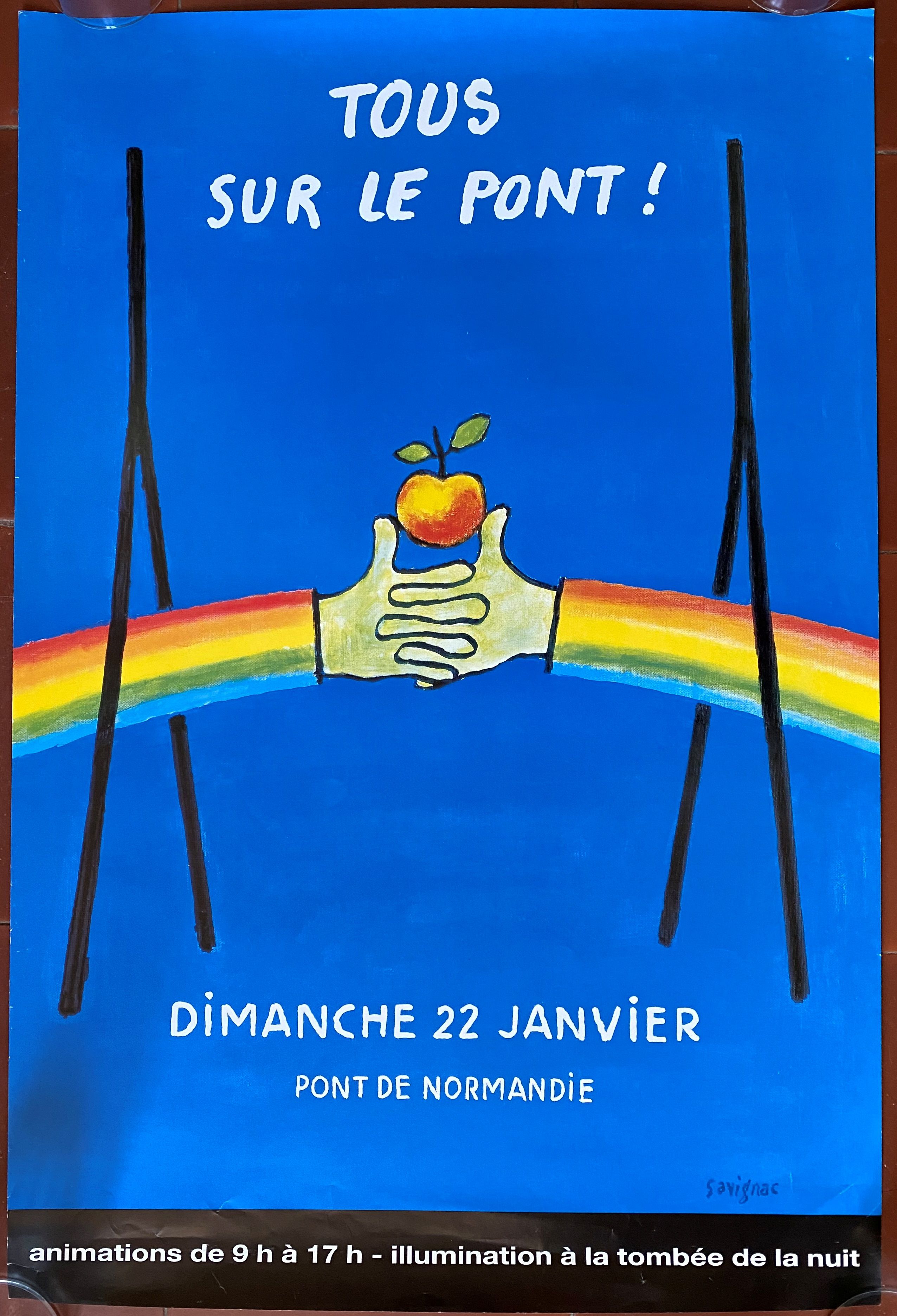 Original poster "Pont de Normandie, tous sur le pont" Raymond Savignac 43x64cm 90's