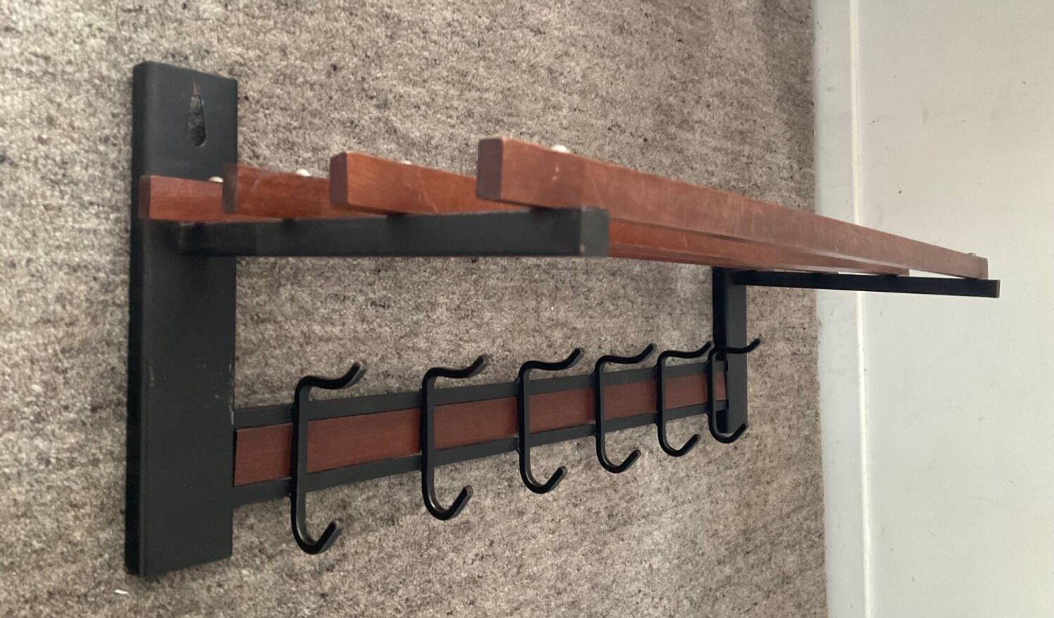 Scandinavian cloakroom coat rack in teak and metal
