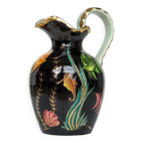 Large pitcher / Monaco vase in polychrome earthenware with bas relief decoration of fish on a seabed