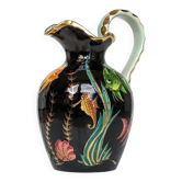 Large pitcher / Monaco vase in polychrome earthenware with bas relief decoration of fish on a seabed