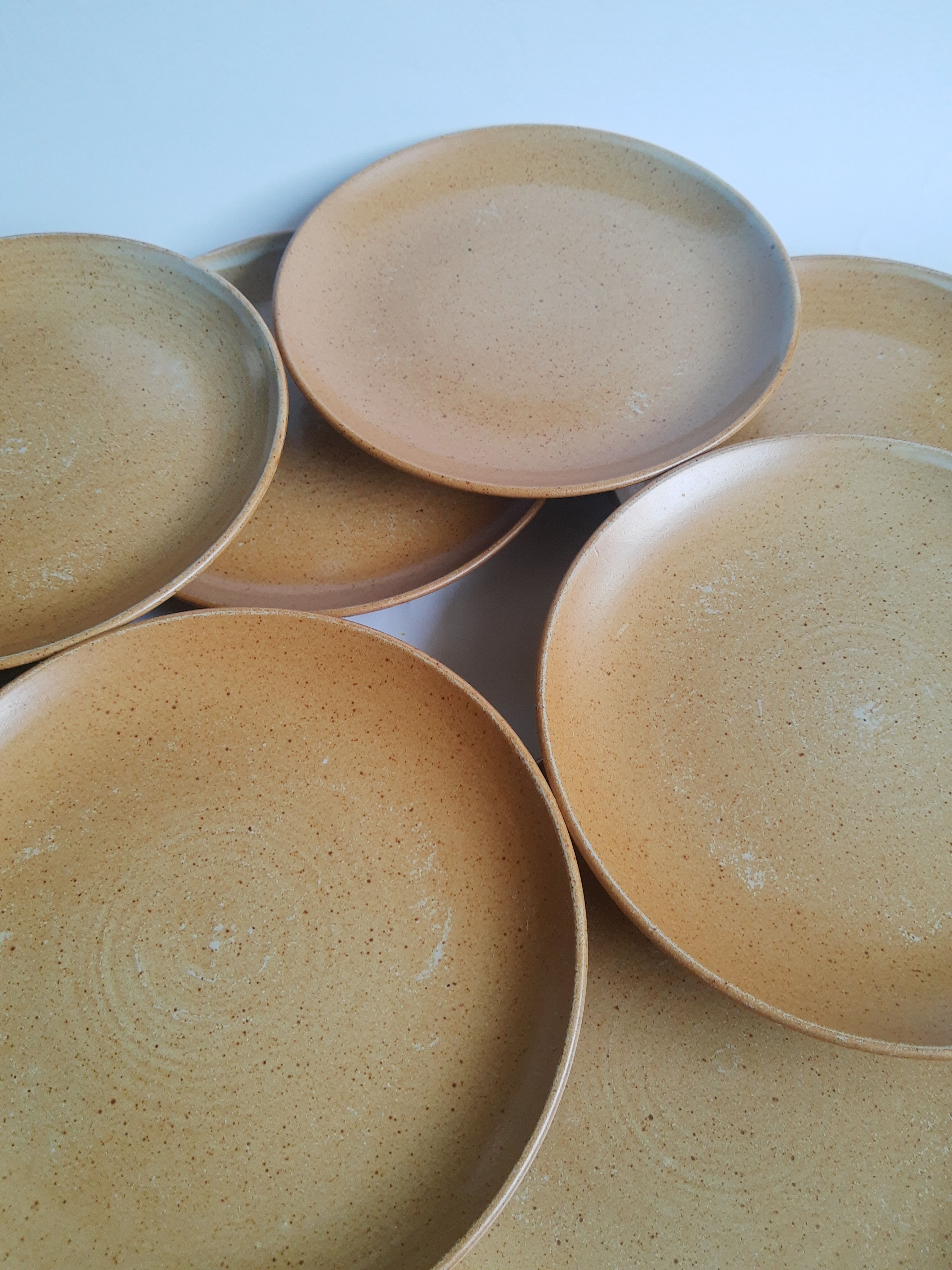 Set of 8 CNP stoneware dessert plates Grès village France vintage