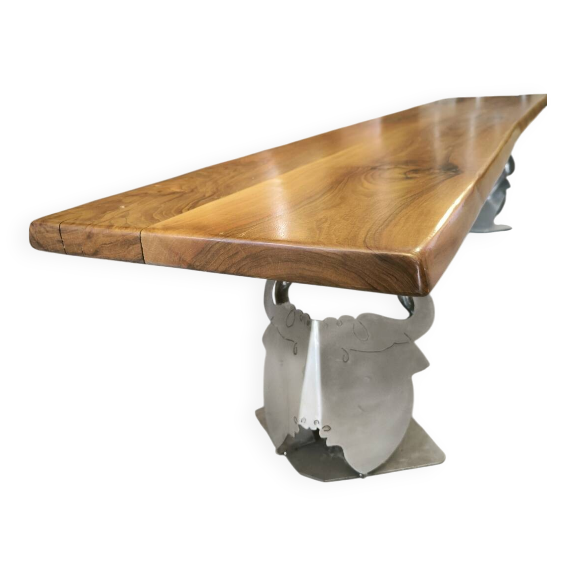 Walnut and stainless steel bench, 1980