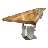 Walnut and stainless steel bench, 1980