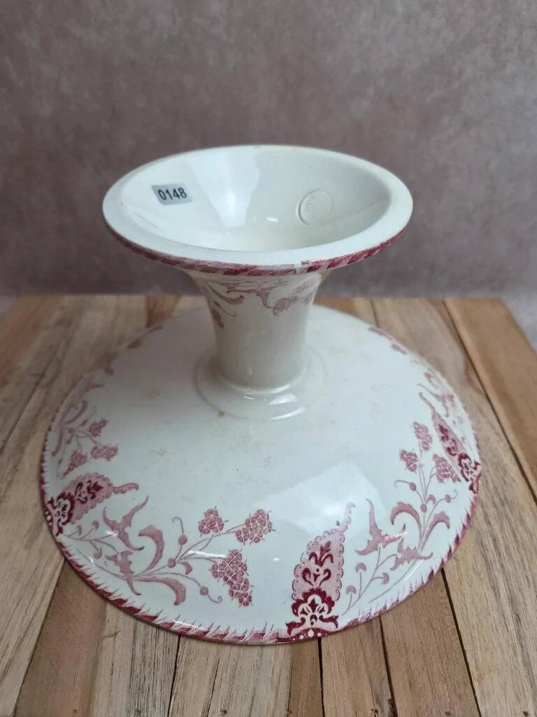 Antique compote dish Terre de fer Longwy Rambouillet model – burgundy decoration