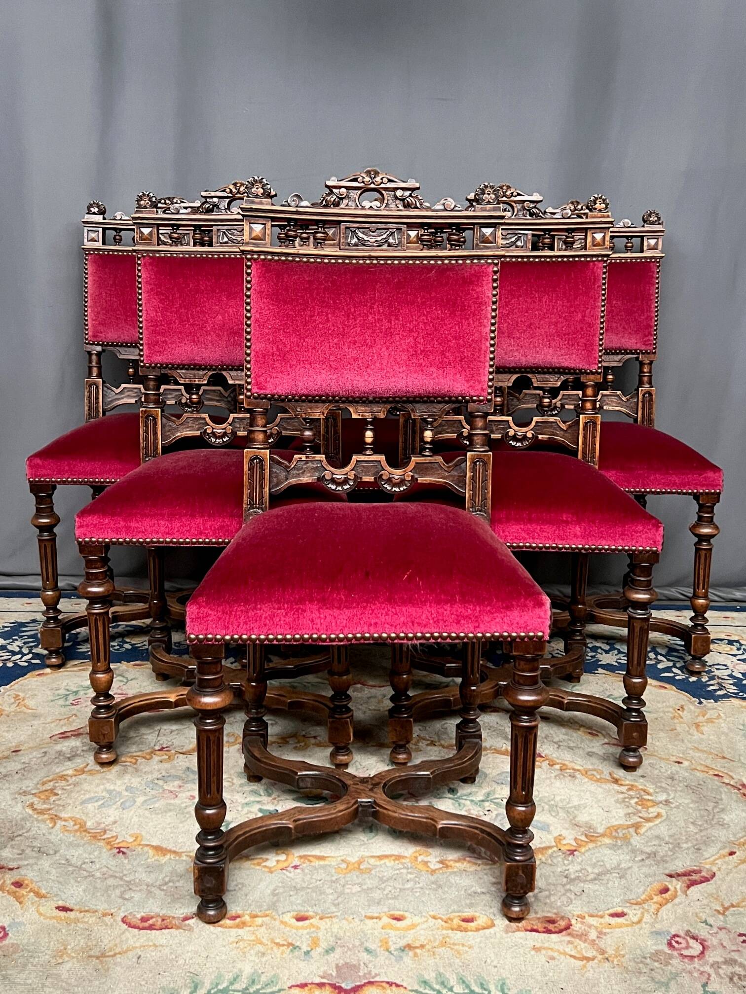 Set of six Renaissance style chairs.