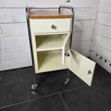 Mid-20th century metal cabinet table on wheels
