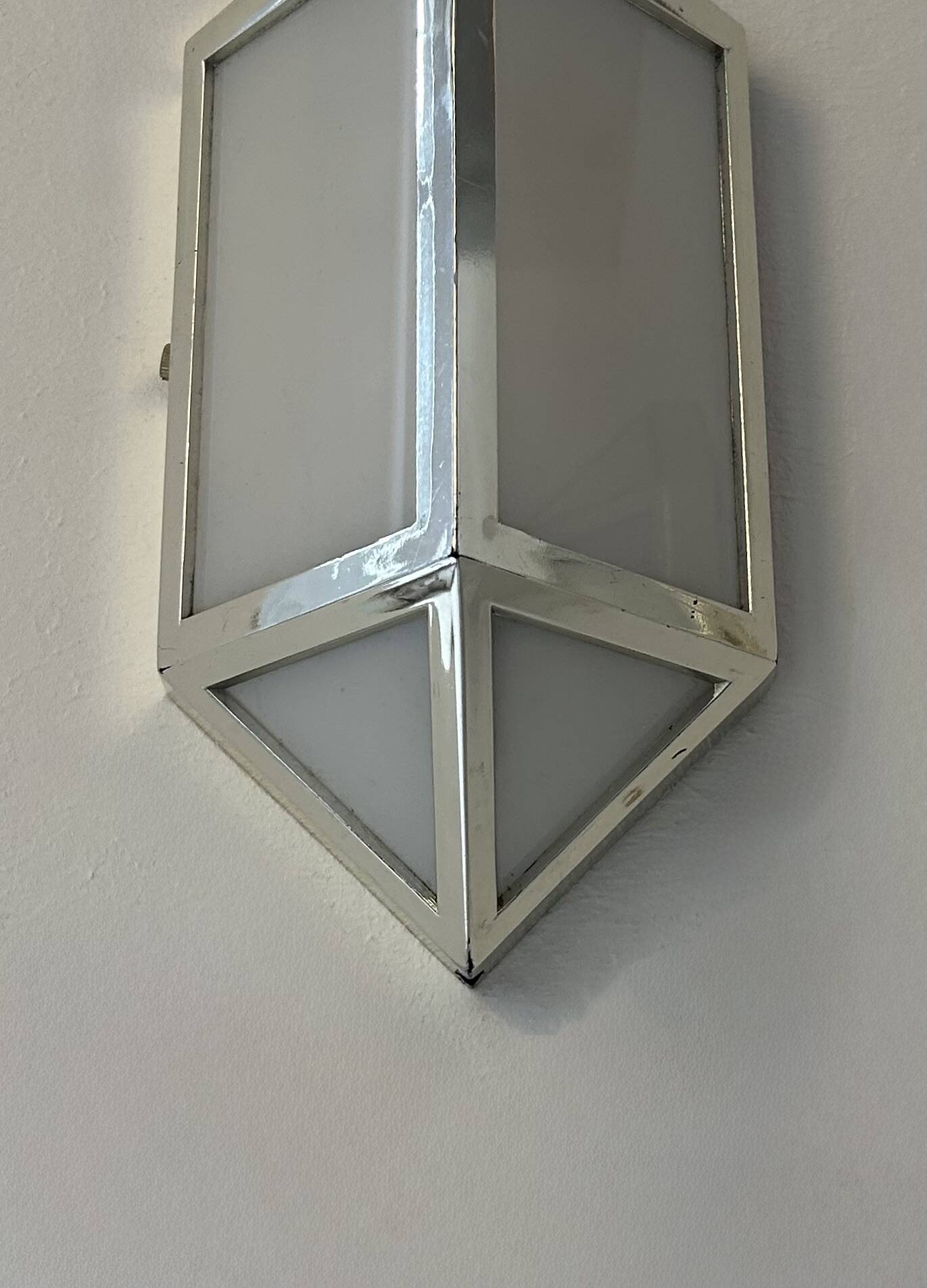 Pair of vintage wall lights, chrome-plated ABS and satin-finish Perspex, France, 1980