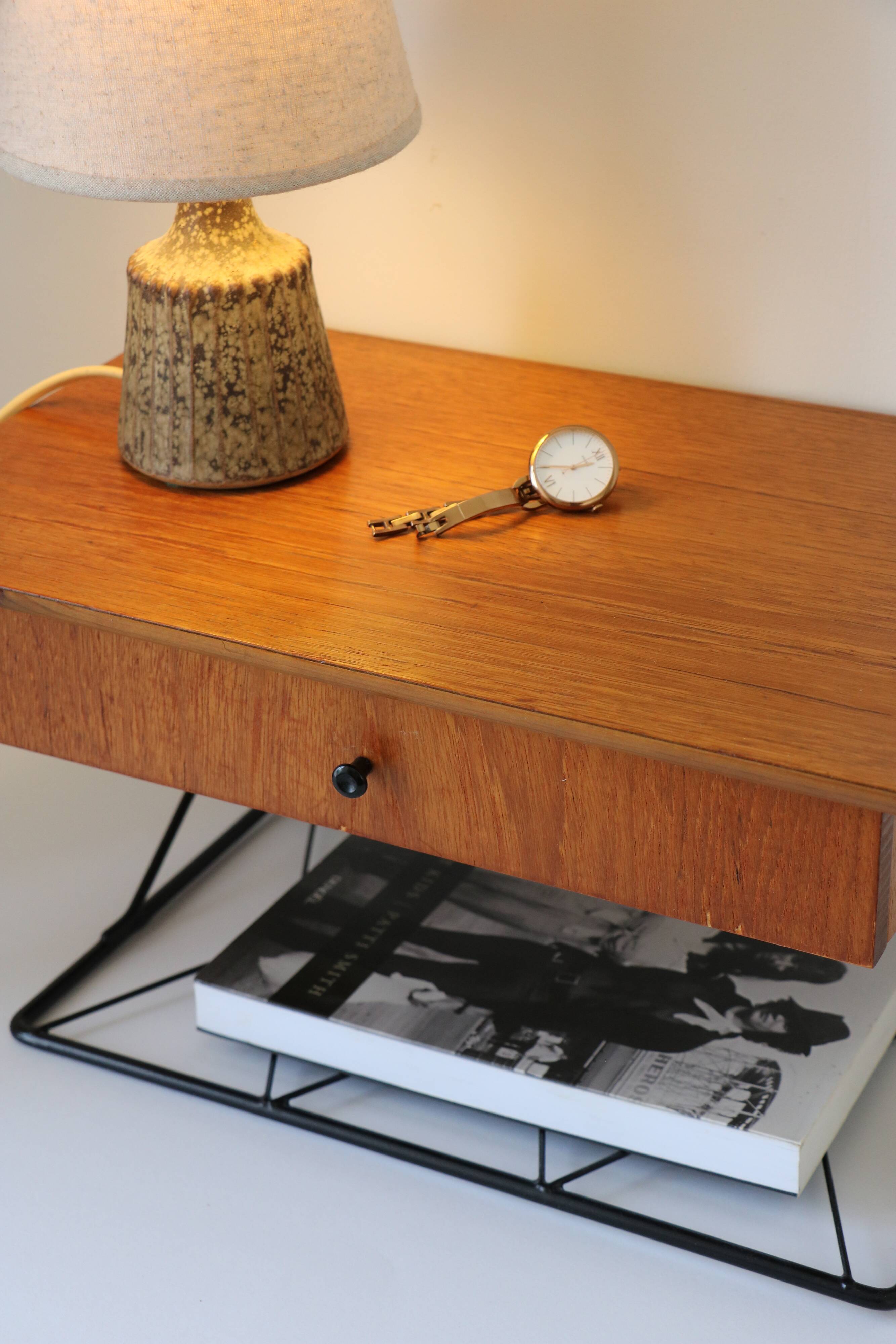 Pair of "string" wall-mounted bedside tables, Scandinavian, 1960.
