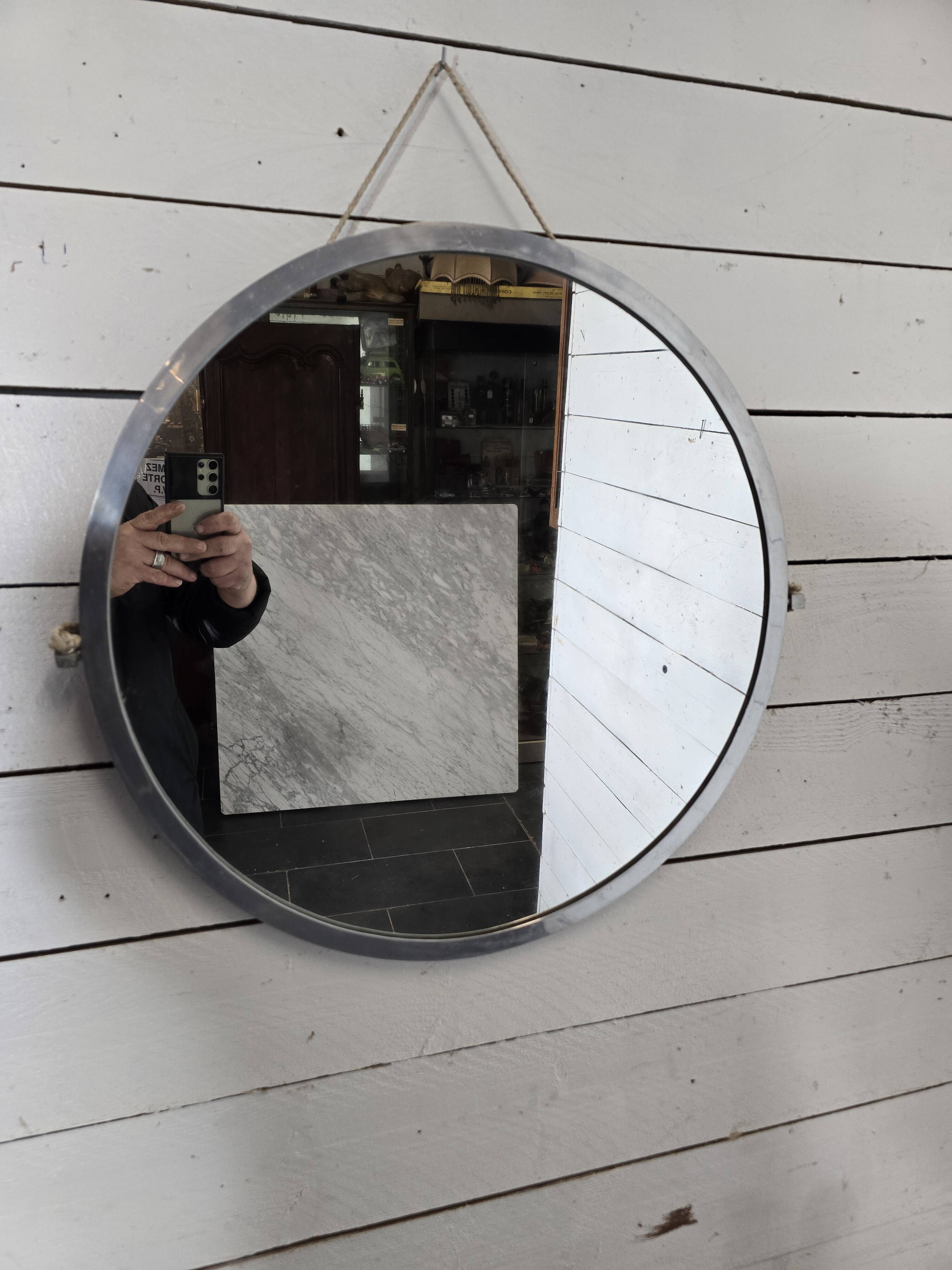 60cm Brushed Aluminum Round Mirror from the 60s