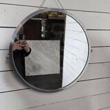 Miroir rond en aluminium brossé, années 60