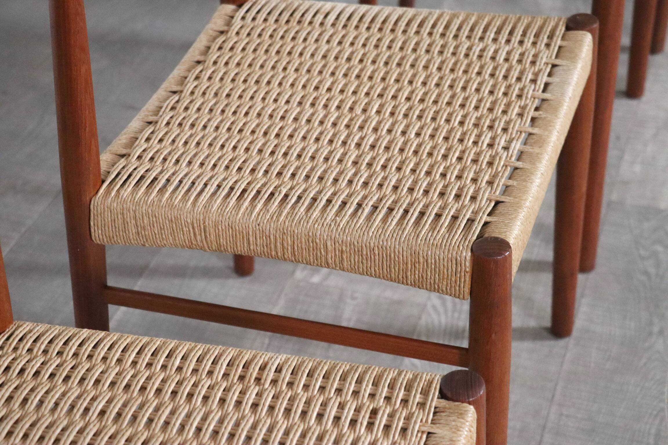Kai Kristiansen Dining Chairs In Teak And Papercord For KS Mobler, Denmark 1960s, Set Of 6