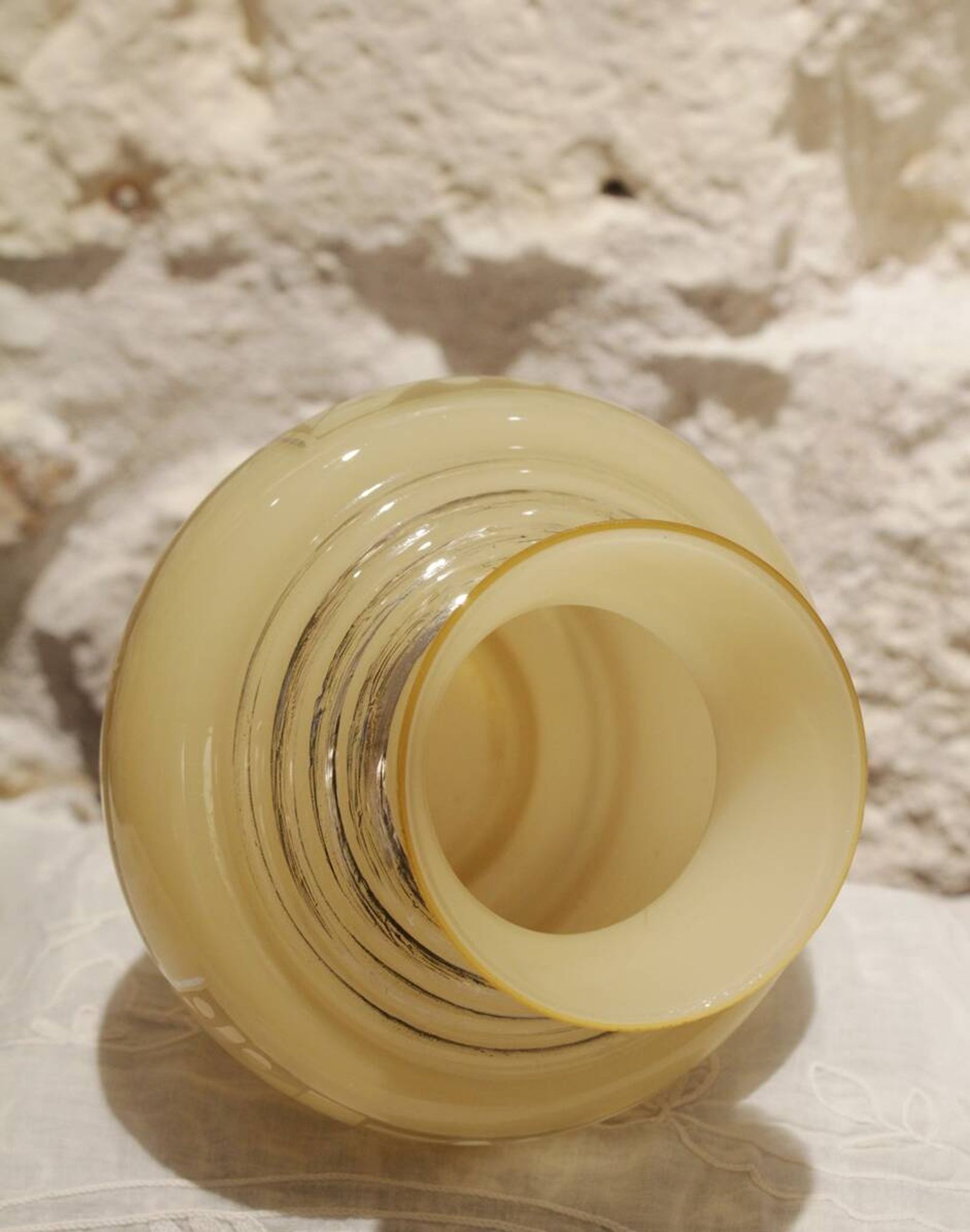 Yellow glass vase with Art Deco decoration signed D'Argyl circa 1930