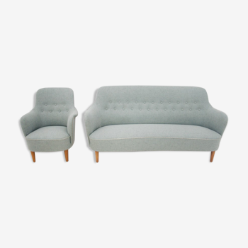 Set - a sofa with an armchair, designed by Carl Malmsten, Sweden, 1950s. After renovation.