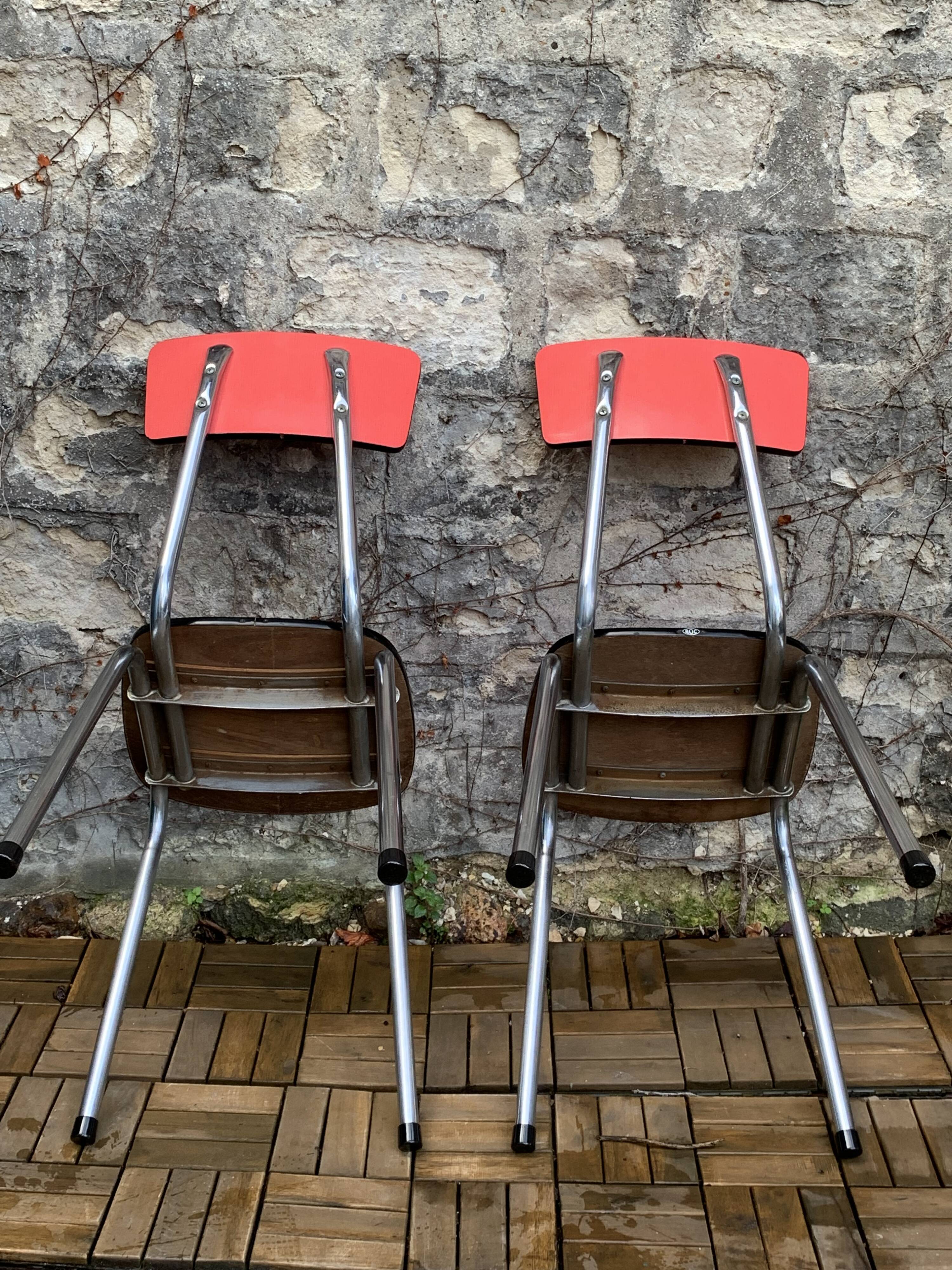 Pair of red Formica chairs Roc 1960