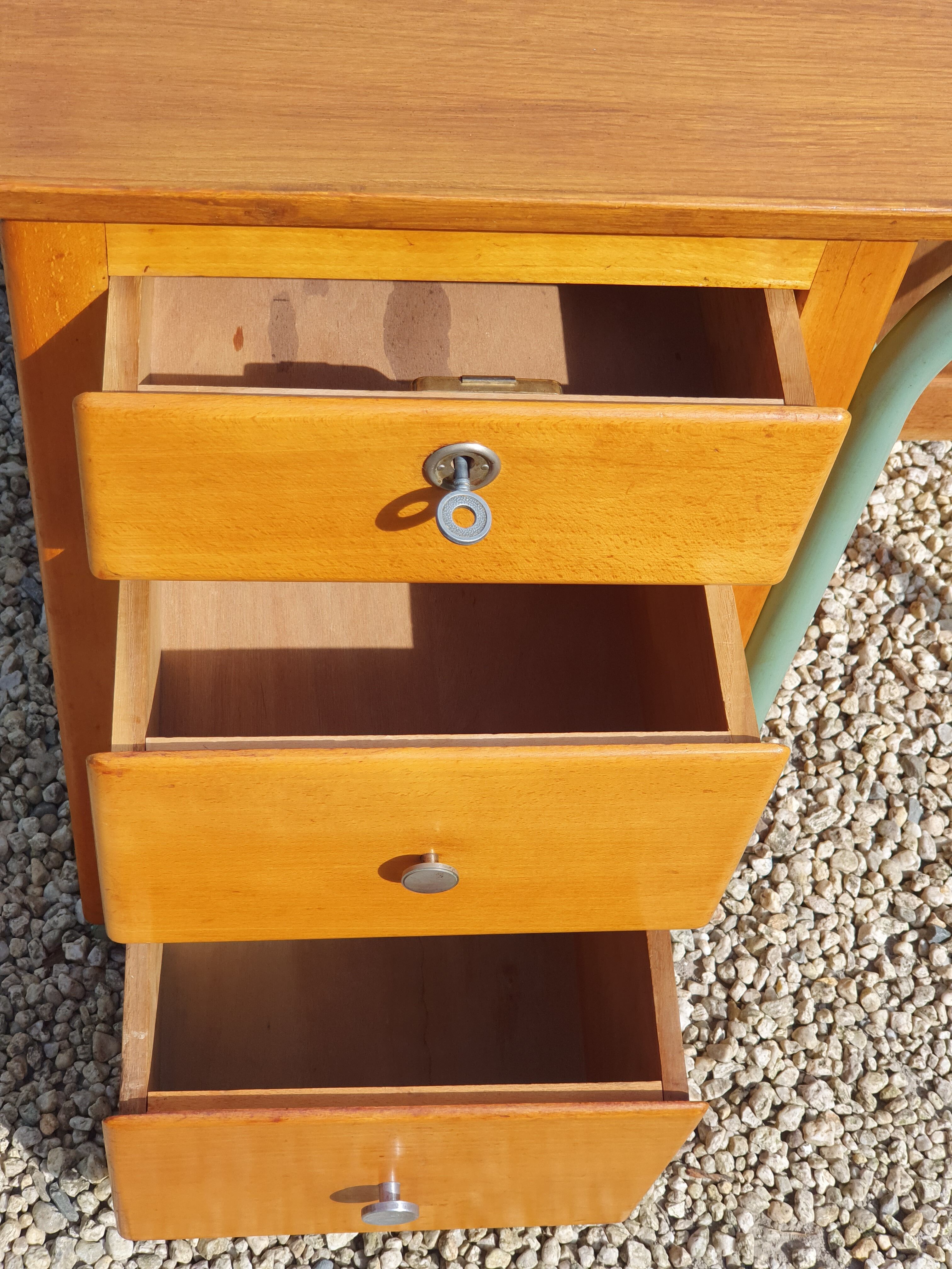 Small vintage desk with 3 drawers in lacquered tube and wood