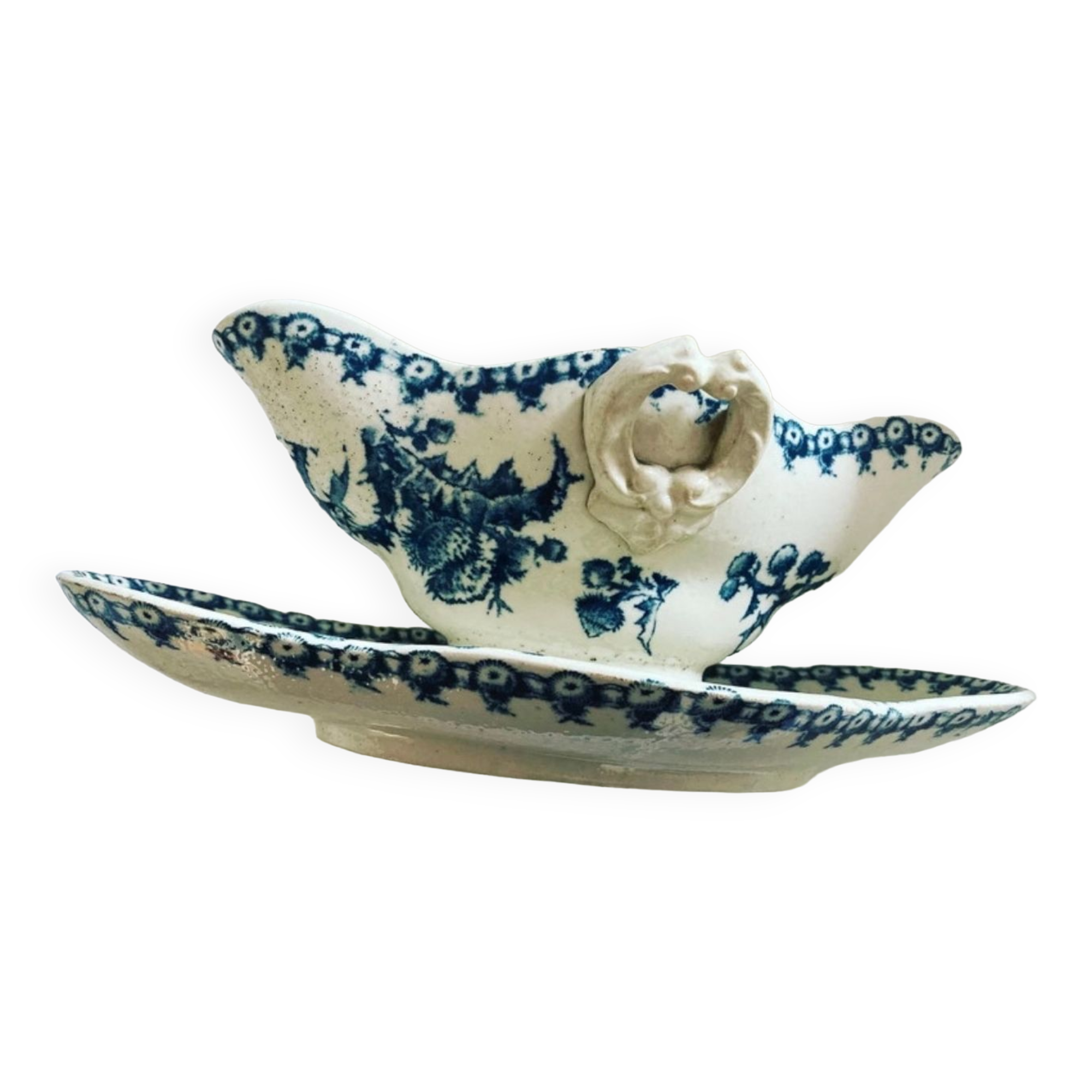 Saucière opaque porcelain of Gien model thistles.