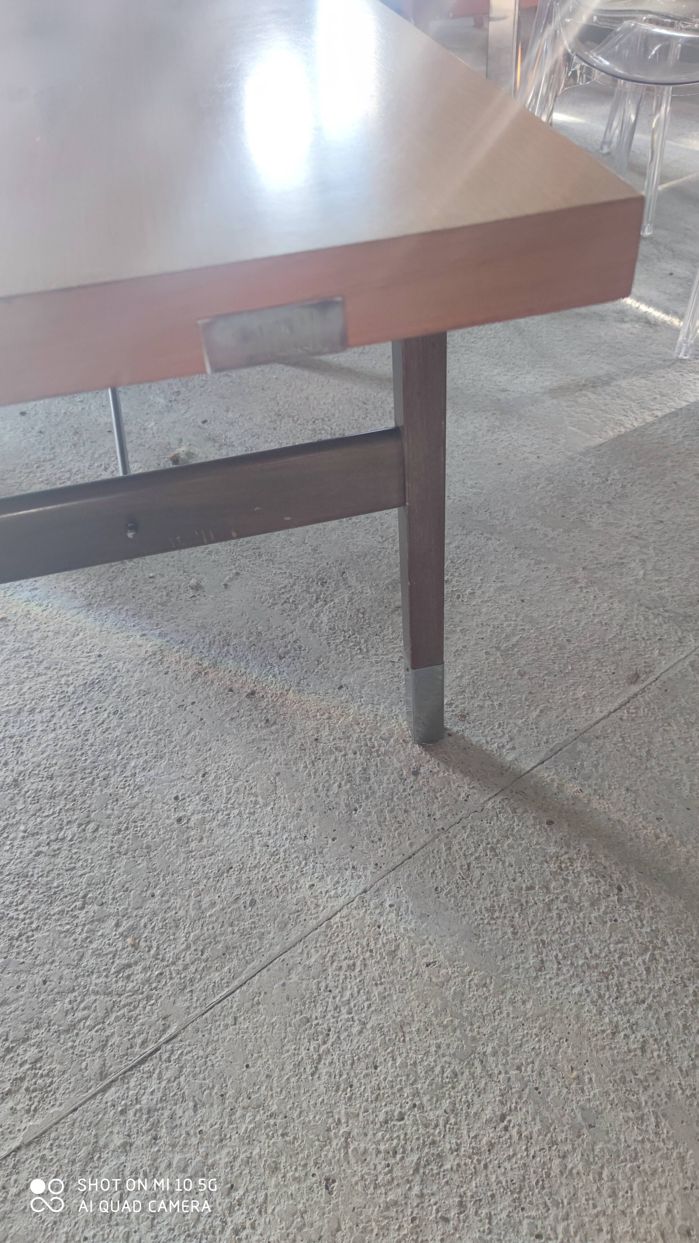Extendable dining table in walnut, mahogany and chrome, circa 1960